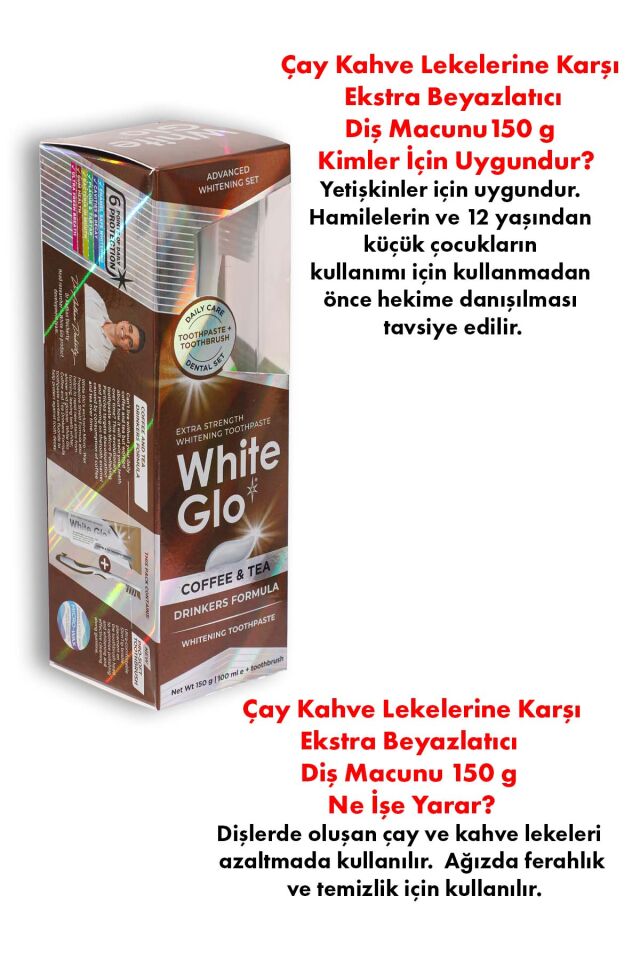 Çay Kahve Lekelerine Karşı Ekstra Beyazlatıcı Diş Macunu 150 g Set Diş Fırçası & Kürdan Dahil