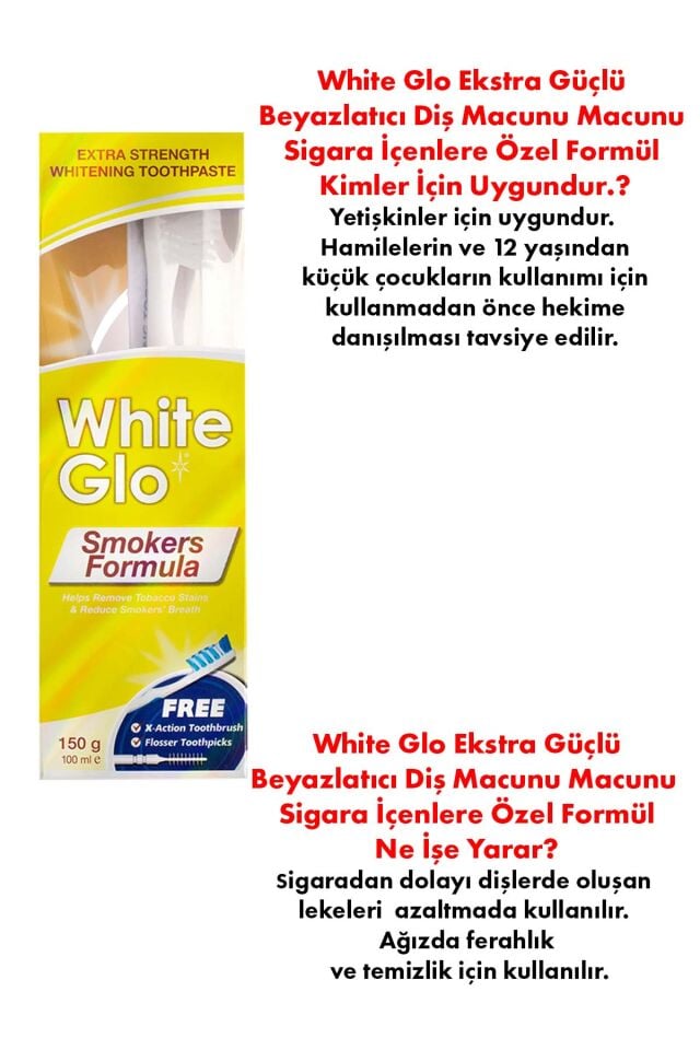 Sigara Lekelerine Karşı Ekstra Beyazlatıcı Diş Macunu 150 g Set Fırça & Esnek Kürdan Dahil