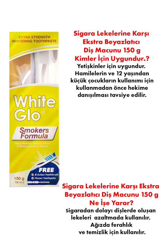Sigara Lekelerine Karşı Ekstra Beyazlatıcı Diş Macunu 150 g Set Fırça & Esnek Kürdan Dahil