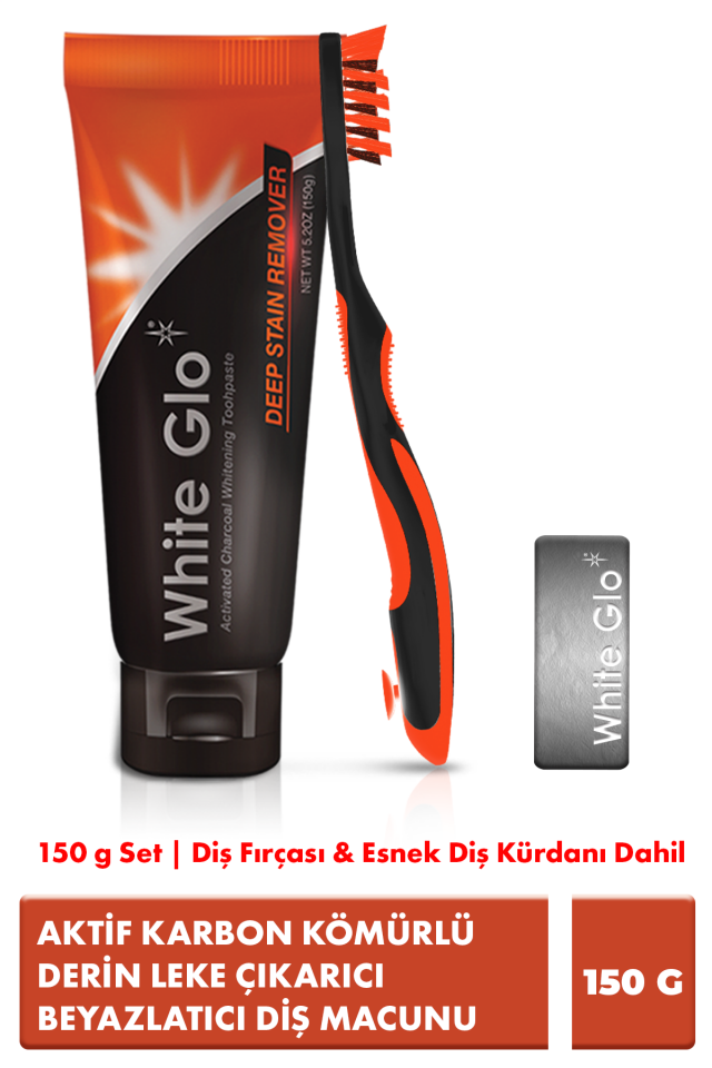 Aktif Karbon Kömürlü Derin Leke Çıkarıcı Beyazlatıcı Diş Macunu 150 G Set Fırça & Esnek Kürdan Dahil