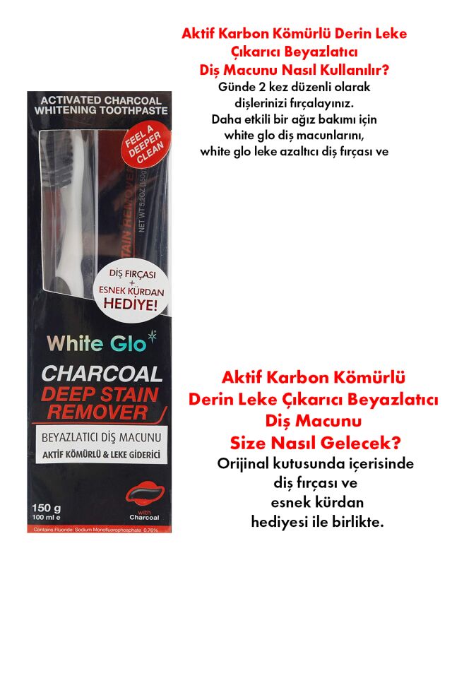 Aktif Karbon Kömürlü Derin Leke Çıkarıcı Beyazlatıcı Diş Macunu 150 G Set Fırça & Esnek Kürdan Dahil