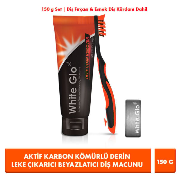Aktif Karbon Kömürlü Derin Leke Çıkarıcı Beyazlatıcı Diş Macunu 150 G Set Fırça & Esnek Kürdan Dahil