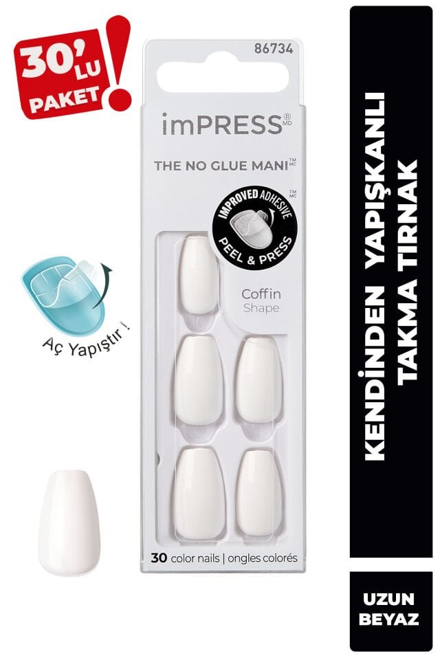 Kendinden Yapışkanlı Takma Tırnak Uzun Beyaz