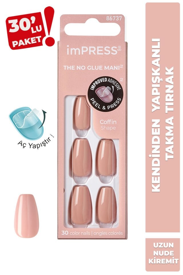 Kendinden Yapışkanlı Takma Tırnak Uzun Nude Kiremit