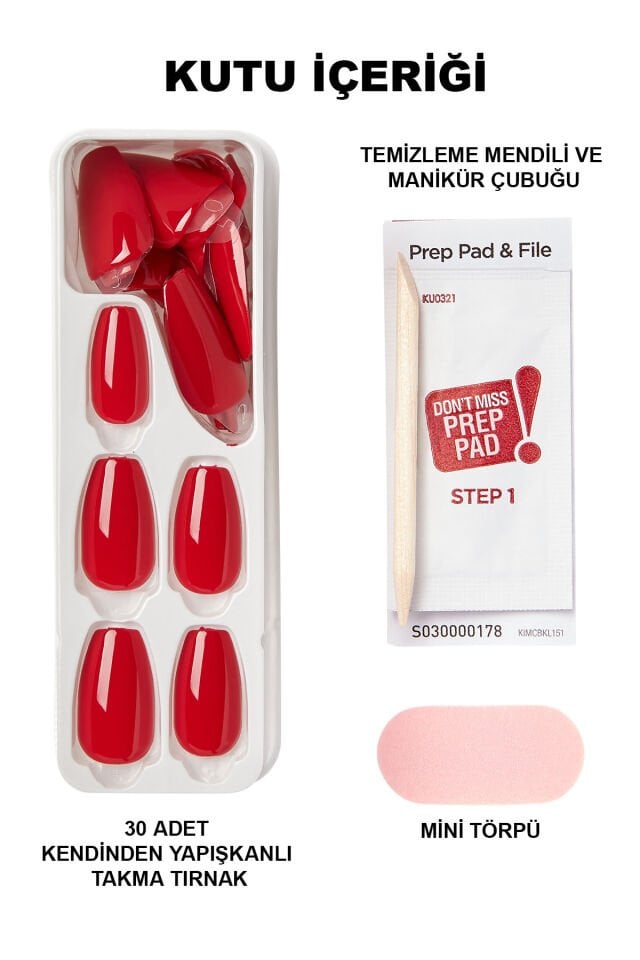 Kendinden Yapışkanlı Takma Tırnak Uzun Kırmızı