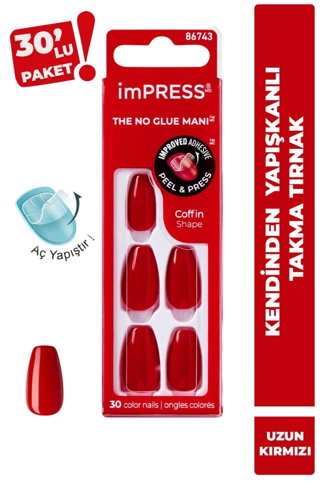 Kendinden Yapışkanlı Takma Tırnak Uzun Kırmızı