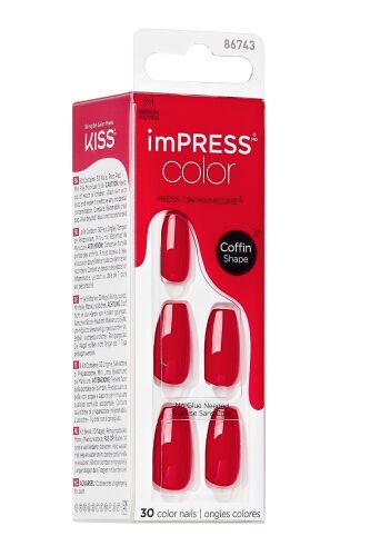 İmpress Color Kendinden Yapışkanlı Takma Tırnak Uzun Kırmızı