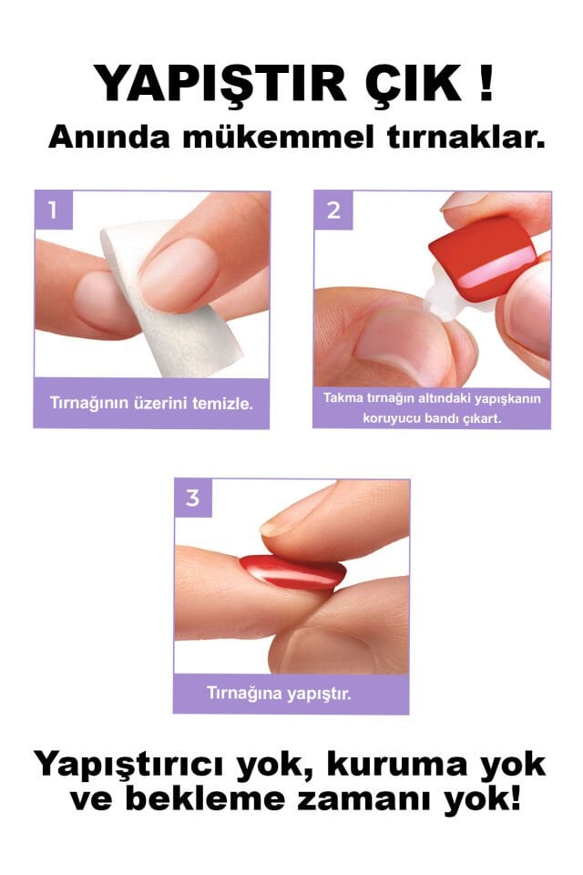 Kendinden Yapışkanlı Takma Tırnak Uzun Kırmızı