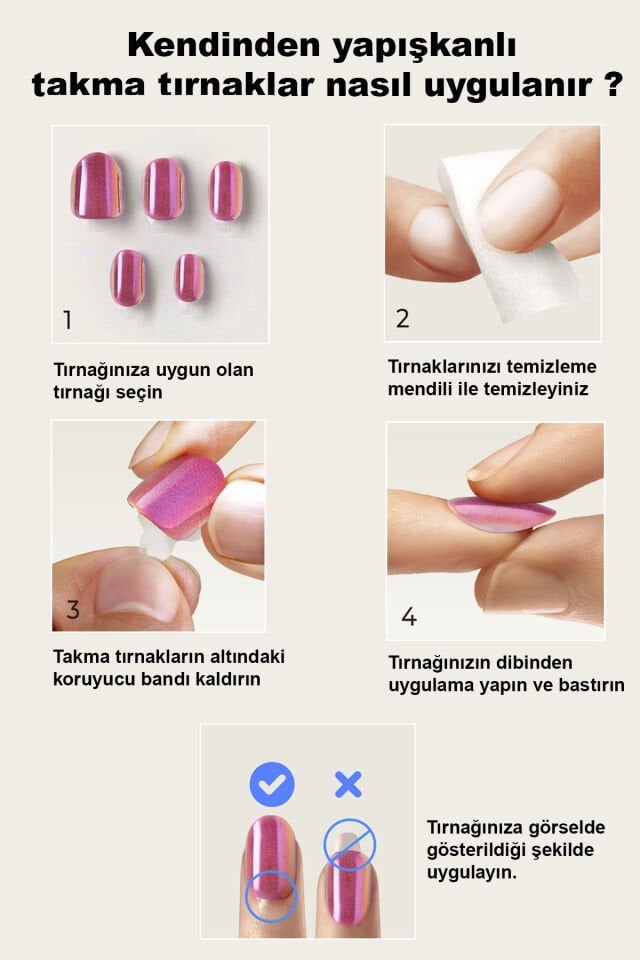 Kendinden Yapışkanlı Takma Tırnak Uzun Kırmızı