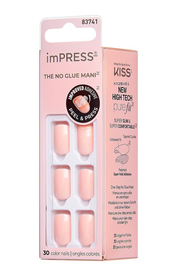 Kendinden Yapışkanlı Takma Tırnak Kısa Parlak Açık Pembe