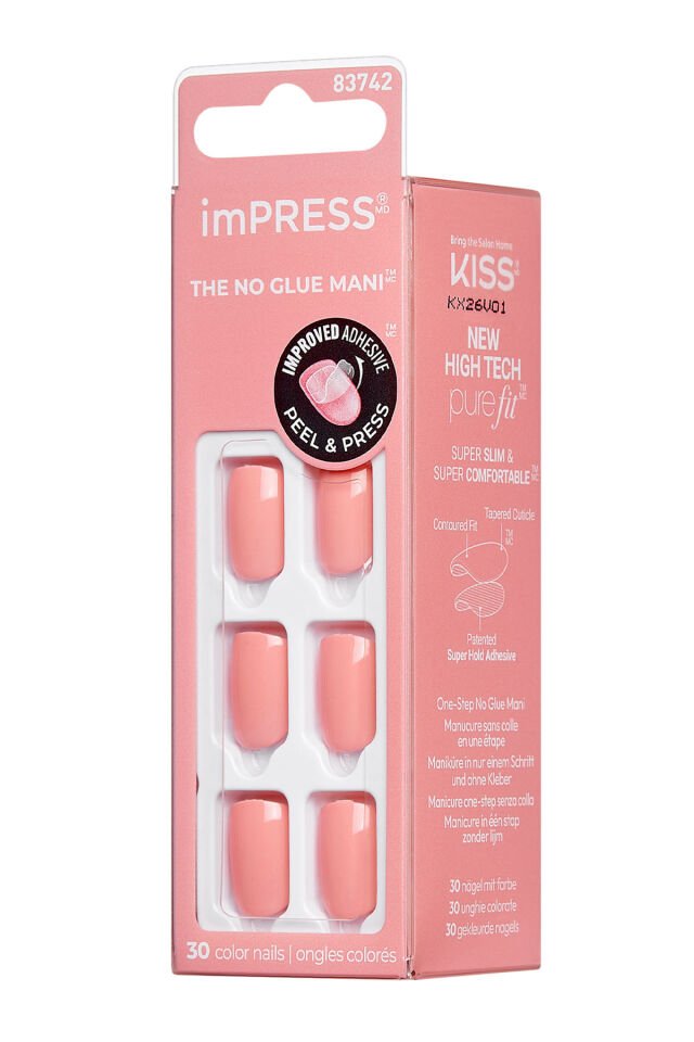 Kendinden Yapışkanlı Takma Tırnak Kısa Parlak Şeker Pembe