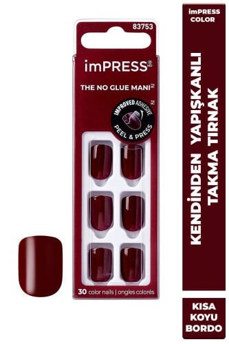 İmpress Color Kendinden Yapışkanlı Takma Tırnak Kısa Bordo