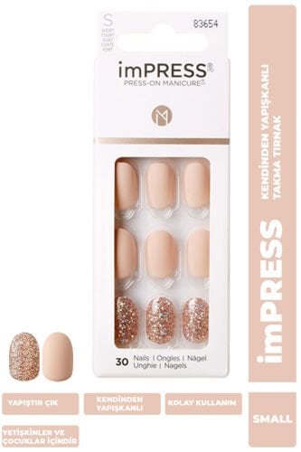 İmpress Kendinden Yapışkanlı Takma Tırnak Kısa Mat Nude Simli