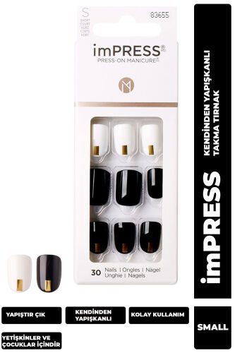 İmpress Kendinden Yapışkanlı Takma Tırnak Kısa  Siyah Beyaz