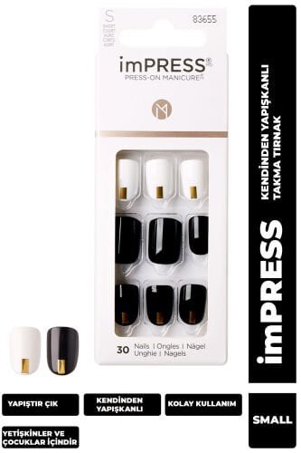 İmpress Kendinden Yapışkanlı Takma Tırnak Kısa  Siyah Beyaz