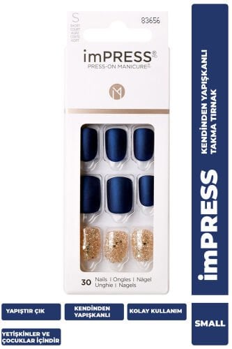 İmpress Kendinden Yapışkanlı Takma Tırnak Kısa Mat Lacivert Simli