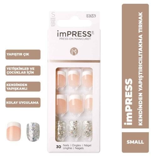 İmpress Kendinden Yapışkanlı Takma Tırnak Kısa French Simli
