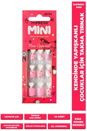 İmpress Mini Kendinden Yapışkanlı Çocuk Takma Tırnağı Pembe Desenli