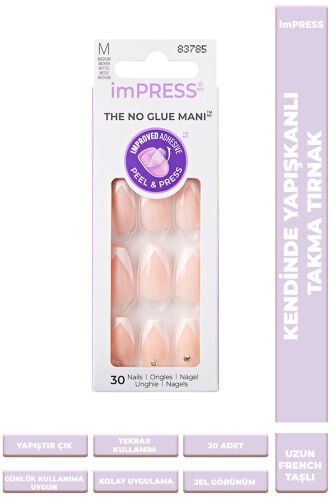 Kendinden Yapışkanlı Takma Tırnak Uzun Oval French Taşlı