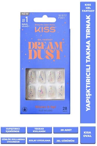 Kiss Jel Takma Tırnak Kısa Şeffaf Simli | Doğal ve Parlak Görünüm