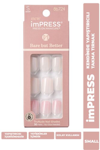 imPRESS Kendinden Yapışkanlı Takma Tırnak Kısa Nude Pembe | Kolay Uygulama