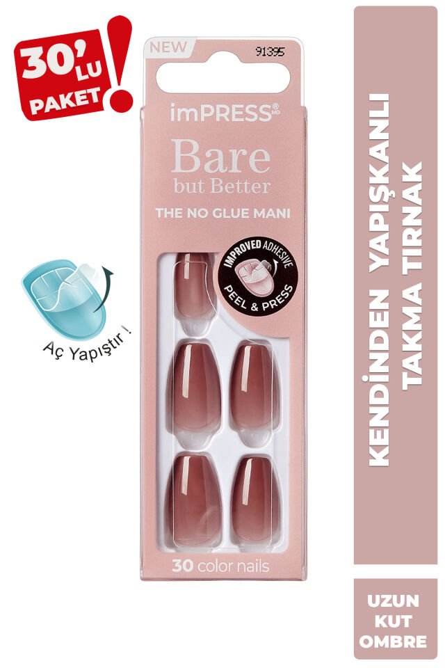 Kendinden Yapışkanlı Takma Tırnak Küt Uzun Nude Ombre