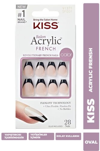 Kiss Acrylic Takma Tırnak Oval Siyah French