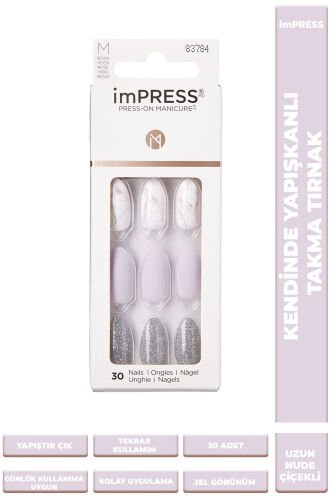 İmpress Kendinden Yapışkanlı Takma Tırnak Uzun Mermer Desenli Lila