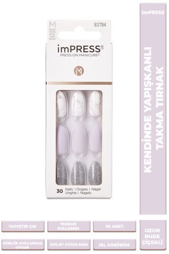 İmpress Kendinden Yapışkanlı Takma Tırnak Uzun Mermer Desenli Lila