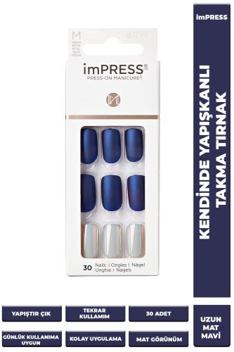 İmpress Kendinden Yapışkanlı Takma Tırnak Uzun Mat Mavi