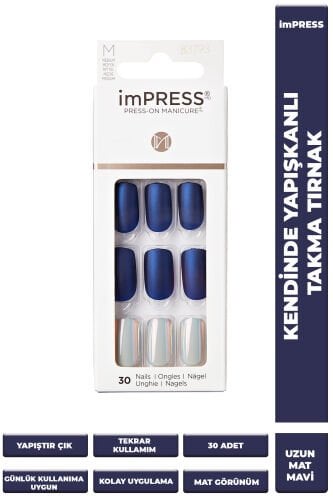 İmpress Kendinden Yapışkanlı Takma Tırnak Uzun Mat Mavi