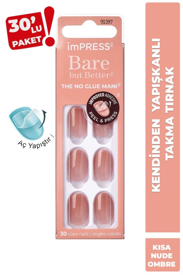 Kendinden Yapışkanlı Takma Tırnak Kısa Nude