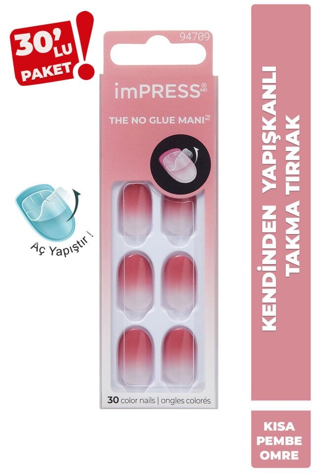 Kendinden Yapışkanlı Takma Tırnak Kısa Ombre Pembe