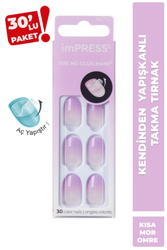 Kendinden Yapışkanlı Takma Tırnak Kısa Ombre Mor